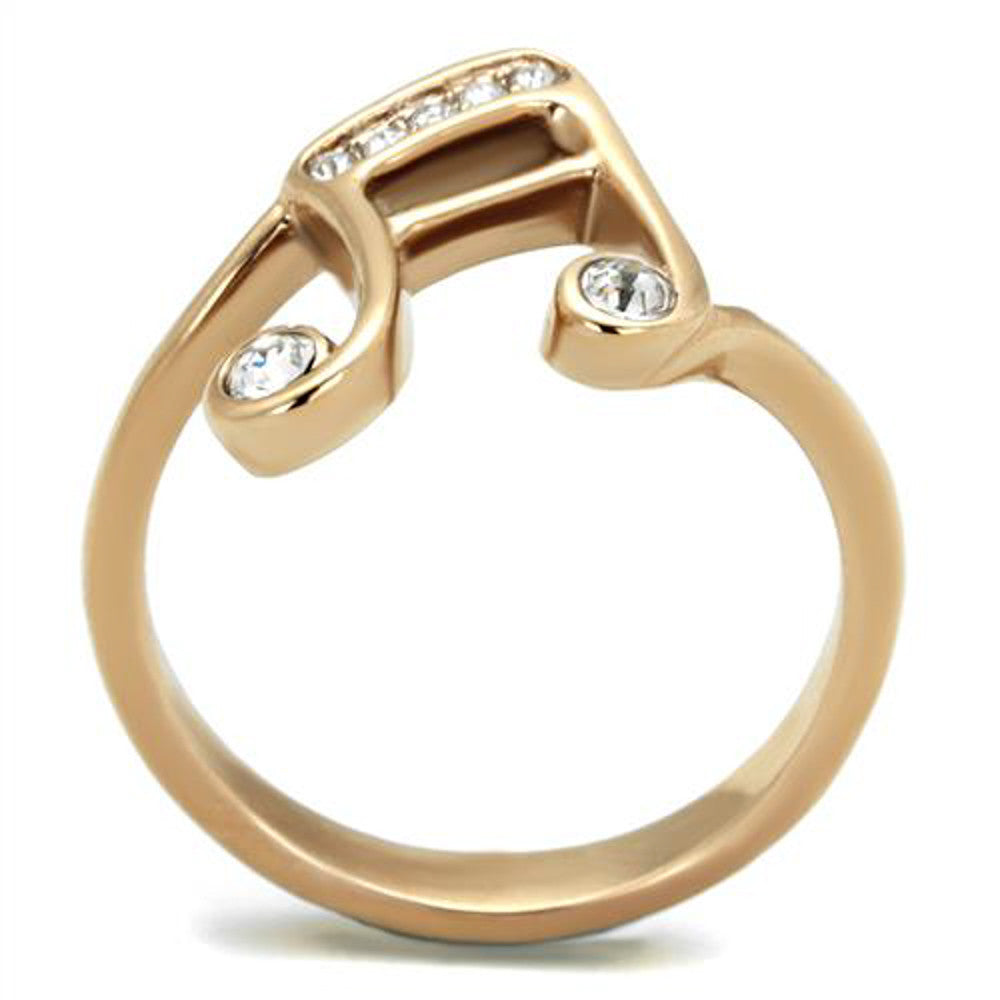 ARTK2130 Stainless Steel Rose Gold Plated Crystal Musical Note Fashion Ring Women Size 5-10